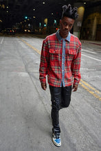 Load image into Gallery viewer, Red Flannel Long Sleeve Shacket With Denim Contrast