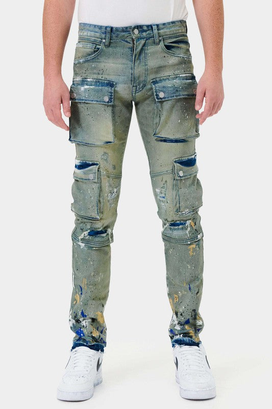 Men's Multi Cargo Slim Straight Denim Jeans