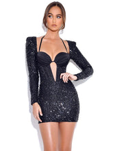 Load image into Gallery viewer, Emerald Green Sequin Sweetheart Long Sleeve Sequin Dress