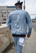 Load image into Gallery viewer, Men&#39;s Blue Varsity Patches Denim Jacket