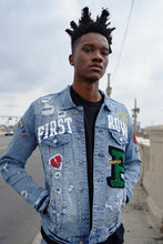 Load image into Gallery viewer, Men&#39;s Blue Varsity Patches Denim Jacket