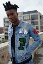 Load image into Gallery viewer, Men&#39;s Blue Varsity Patches Denim Jacket