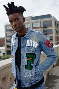 Men's Blue Varsity Patches Denim Jacket