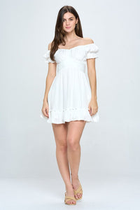 White Off Shoulder Ruffle Mini Dress