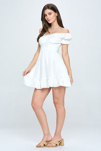 White Off Shoulder Ruffle Mini Dress