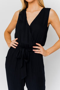 Black Deep V Sleeveless Surplus Jumpsuit