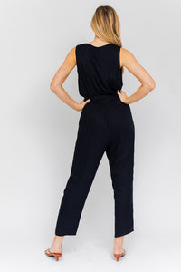 Black Deep V Sleeveless Surplus Jumpsuit