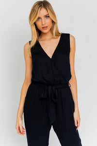 Black Deep V Sleeveless Surplus Jumpsuit