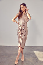 Load image into Gallery viewer, Sleeveless Draped Ivory Button Front Tie Dress