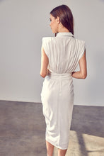 Load image into Gallery viewer, Sleeveless Draped Ivory Button Front Tie Dress