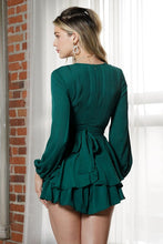 Load image into Gallery viewer, Hunter Green Long Sleeve Tiered Mini Romper