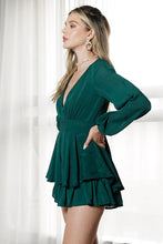 Load image into Gallery viewer, Hunter Green Long Sleeve Tiered Mini Romper