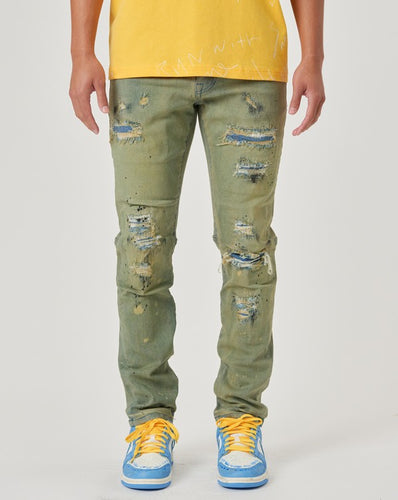 Men's Distressed Medium Sand Slim Fit Denim Jeans