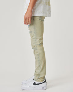 Men's Distressed Light Sand Slim Fit Denim Jeans