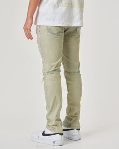 Men's Distressed Light Sand Slim Fit Denim Jeans