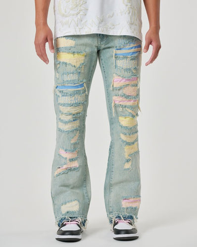 Men's Distressed Patchwork Straight Denim Pants