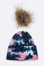 Load image into Gallery viewer, Tie Dyed Natural Natural Genuine Fur Pom Beanie