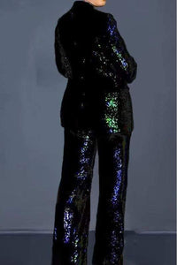 Exclusive Luxury Black Sequin Glitter Long Sleeve Blazer & Pants Suit