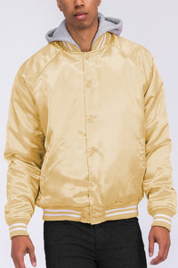 Men's Satin Rose Varsity Bomber Jacket w/Hood