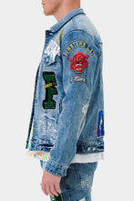 Load image into Gallery viewer, Men&#39;s Blue Varsity Patches Denim Jacket