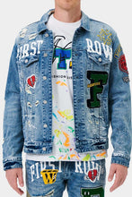 Load image into Gallery viewer, Men&#39;s Blue Varsity Patches Denim Jacket