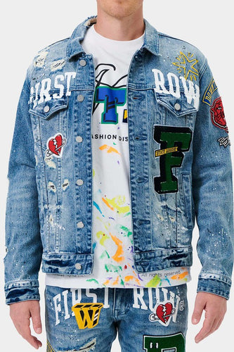 Men's Blue Varsity Patches Denim Jacket