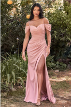 Load image into Gallery viewer, Light Blue Draped Off Shoulder Sweetheart High Slit Maxi Gown