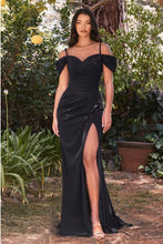 Load image into Gallery viewer, Light Blue Draped Off Shoulder Sweetheart High Slit Maxi Gown