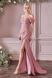 Soft Rose Pink Draped Off Shoulder Sweetheart High Slit Maxi Gown