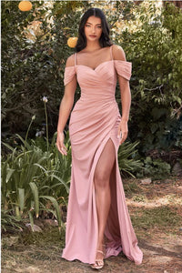 Black Draped Off Shoulder Sweetheart High Slit Maxi Gown
