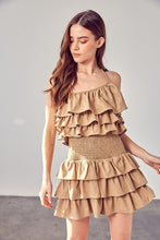 Load image into Gallery viewer, Smocked Waist Taupe Ruffle Romper