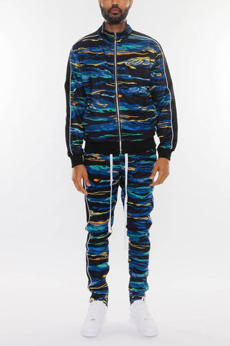 Men's Full Print Zip Tracksuit Jacket & Pants Set