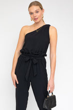 Load image into Gallery viewer, Black Sleeveless One Shoulder Waist Tie Jumpsuit