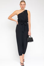 Load image into Gallery viewer, Black Sleeveless One Shoulder Waist Tie Jumpsuit