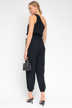 Load image into Gallery viewer, Black Sleeveless One Shoulder Waist Tie Jumpsuit