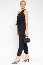 Load image into Gallery viewer, Black Sleeveless One Shoulder Waist Tie Jumpsuit