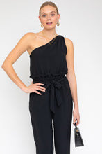 Load image into Gallery viewer, Black Sleeveless One Shoulder Waist Tie Jumpsuit