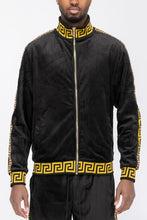 Load image into Gallery viewer, Men&#39;s Black/Gold Velvet Velour Long Sleeve Track Jacket