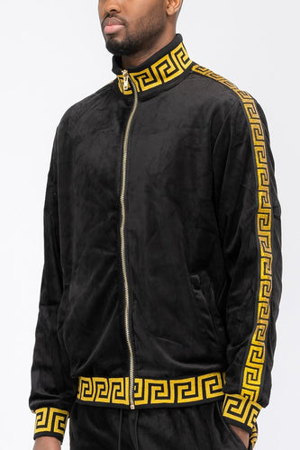 Men's Black/Gold Velvet Velour Long Sleeve Track Jacket