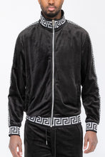 Load image into Gallery viewer, Men&#39;s Black/Gold Velvet Velour Long Sleeve Track Jacket