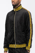 Load image into Gallery viewer, Men&#39;s Black/Gold Velvet Velour Long Sleeve Track Jacket