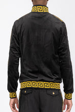 Load image into Gallery viewer, Men&#39;s Black/Gold Velvet Velour Long Sleeve Track Jacket