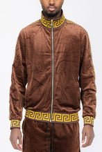 Load image into Gallery viewer, Men&#39;s Black/Gold Velvet Velour Long Sleeve Track Jacket