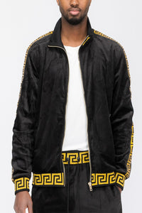 Men's Black/Gold Velvet Velour Long Sleeve Track Jacket