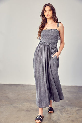 Washed Knit Charcoal Strapless Jumpsuits