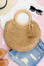 Load image into Gallery viewer, Boho Style Beige Straw Tassel O-Ring Tote Bag