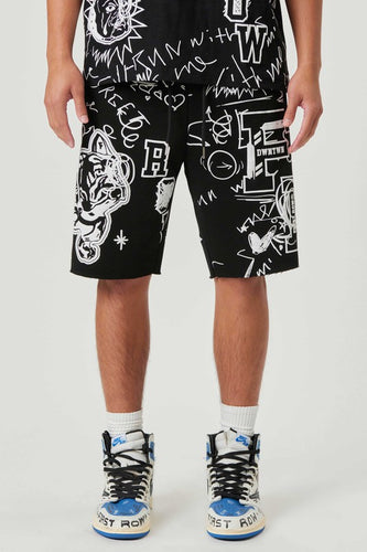 Allover Hand Doodling Puff Print Shorts