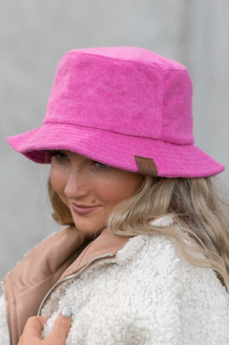 Trendy Pink Foldable Terry Cloth Bucket Hat