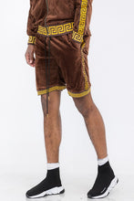 Load image into Gallery viewer, Black Status Print Velour Shorts Suede Shorts