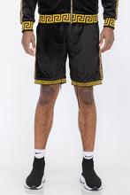 Load image into Gallery viewer, Black Status Print Velour Shorts Suede Shorts